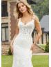 Wide Straps Ivory Lace Tulle Deep V Back Wedding Dress